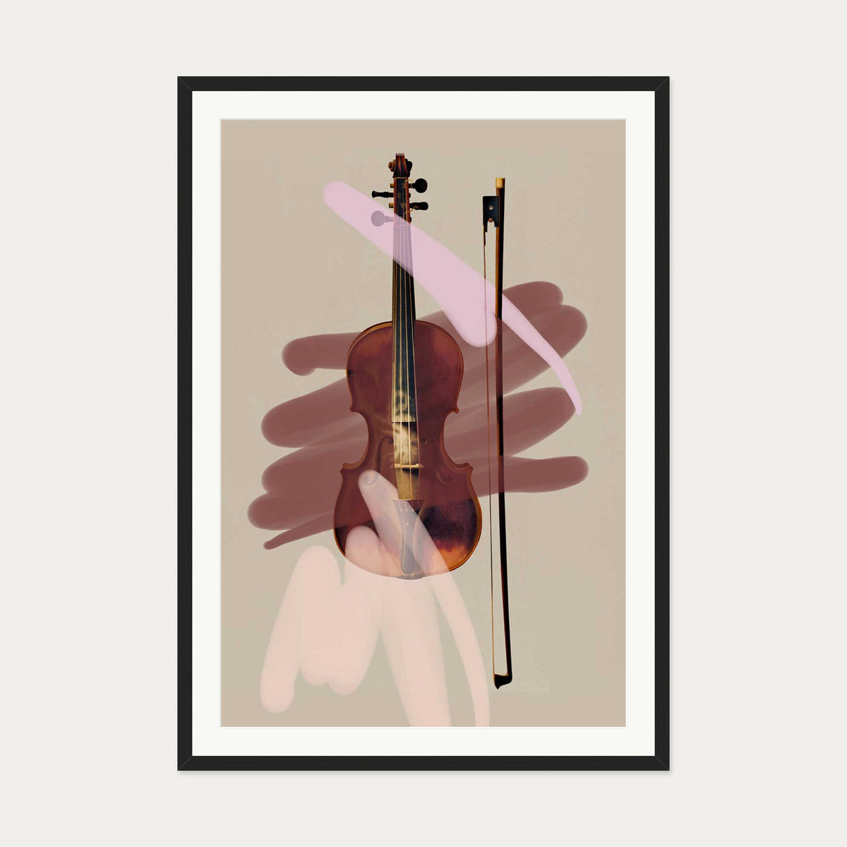 Pink Violin Contemporary Art Print — 70 x 100 cm — Black Frame