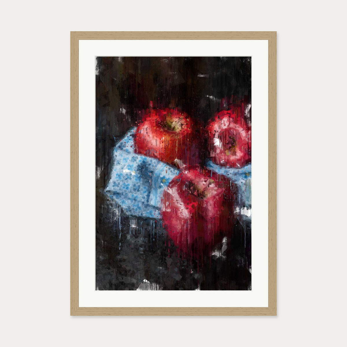 Red Apples Painting Art Print — 50 x 70 cm — Oak Frame