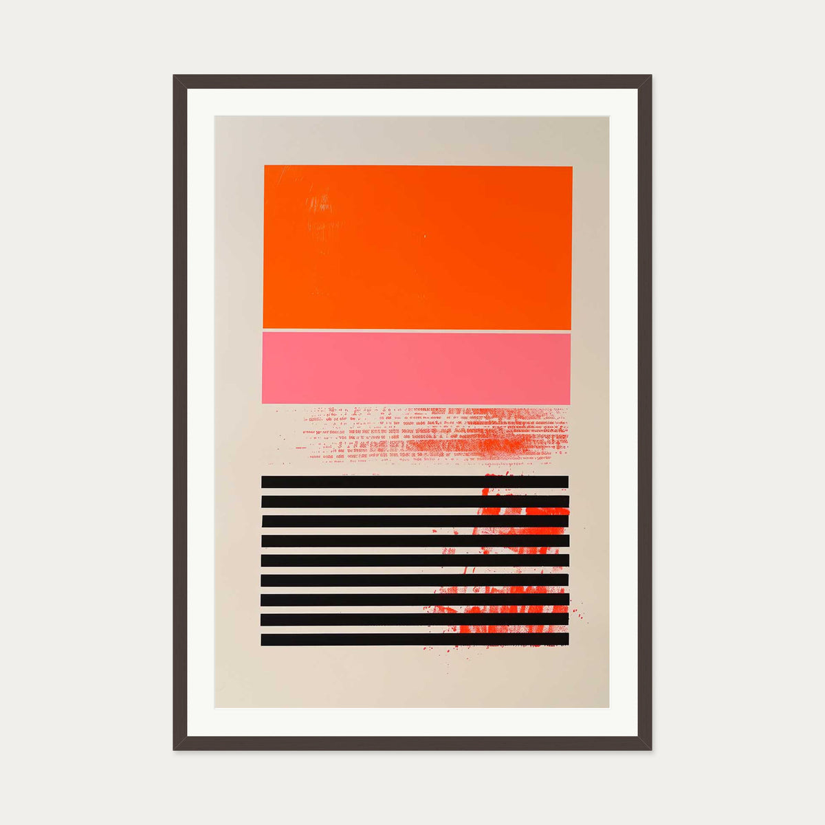 Red Block Art Print — 70 x 100 cm — Brown Frame