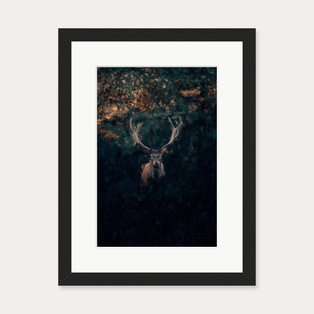 Red Deer Stag In Winter Art Print — 30 x 40 cm — Black Frame