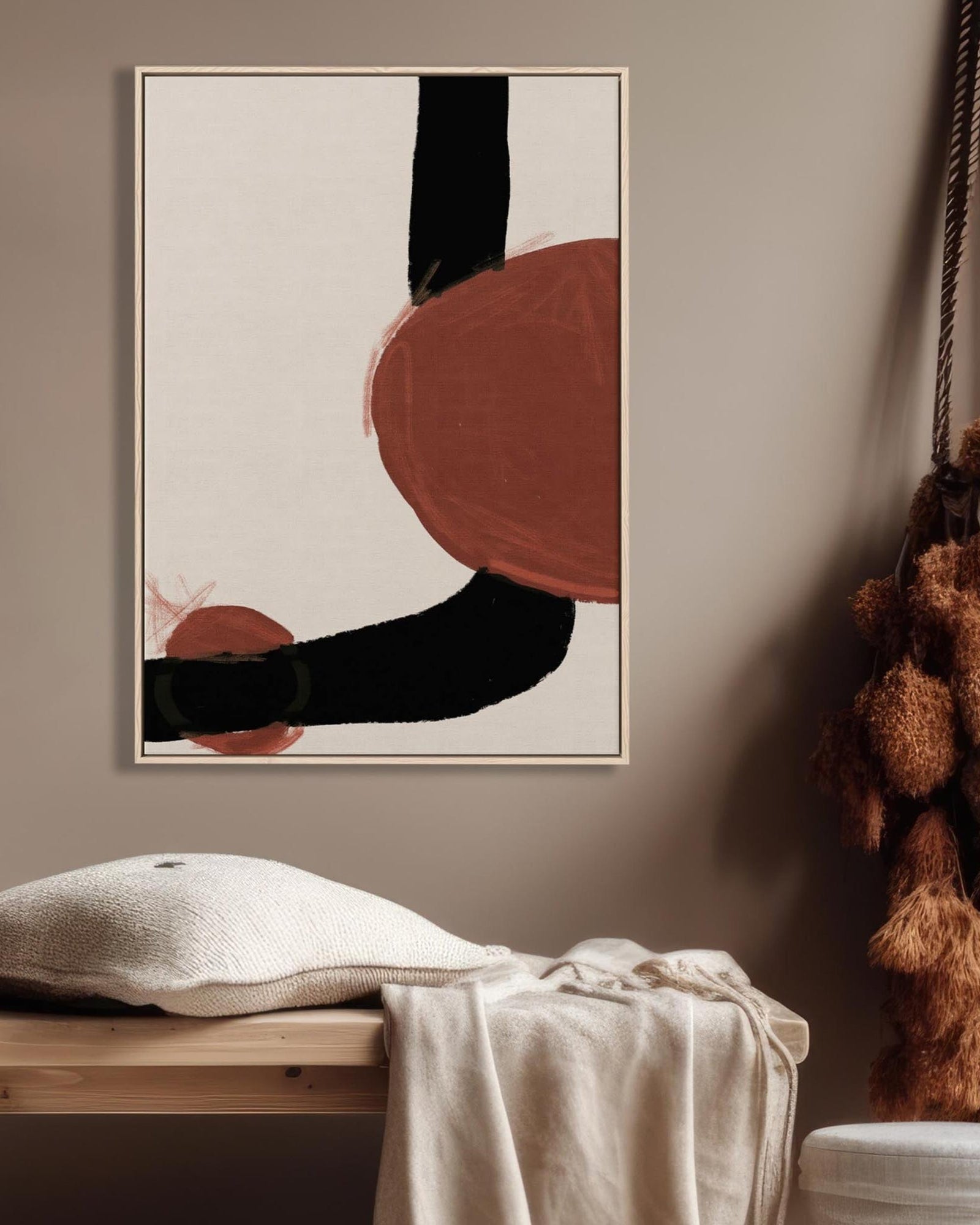 red japandi modern wall art, scandi living room ideas, modern stellar homes