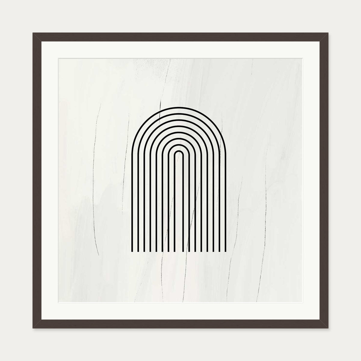 Retro Lines Beige Art Print — 70 x 70 cm — Brown Frame