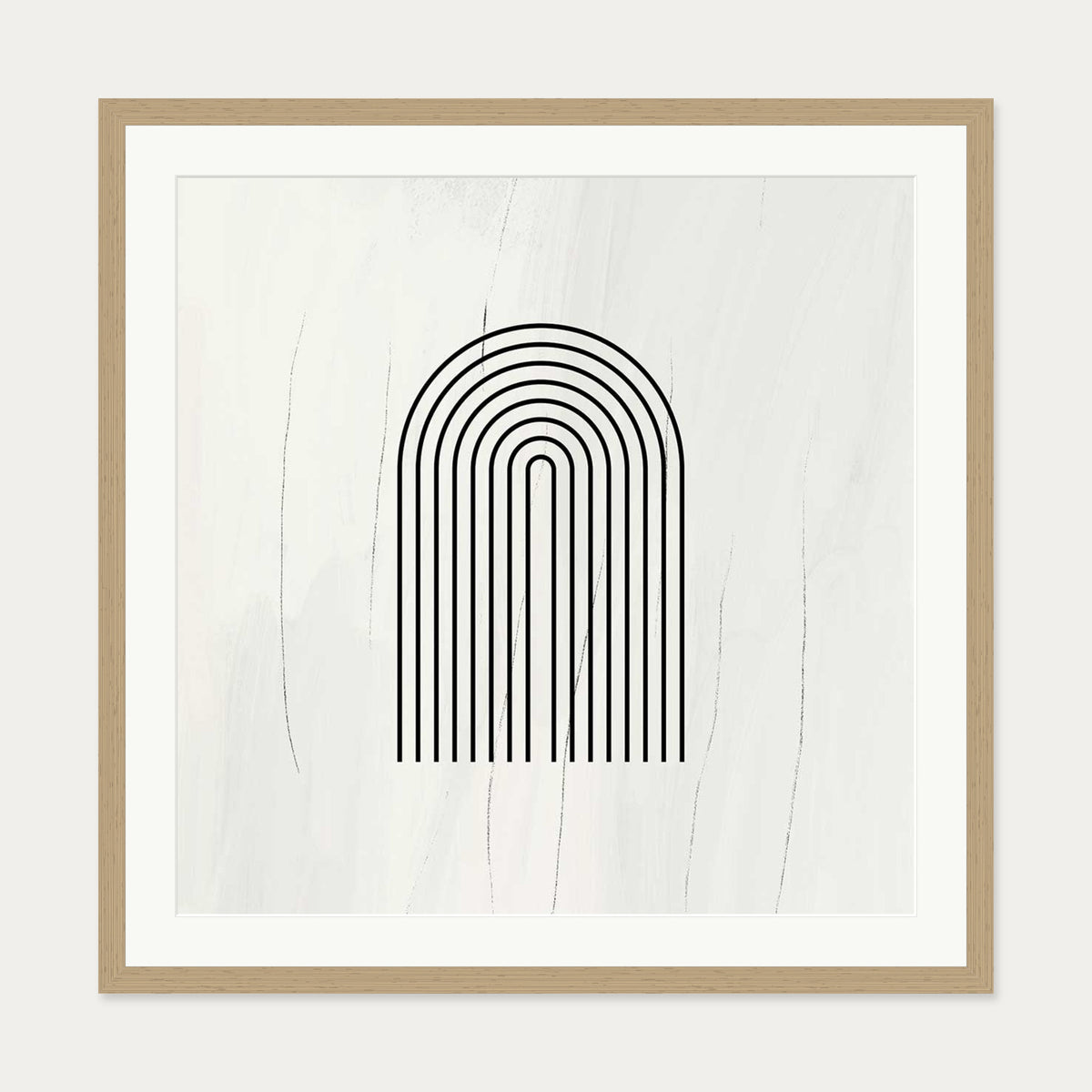 Retro Lines Beige Art Print — 70 x 70 cm — Oak Frame