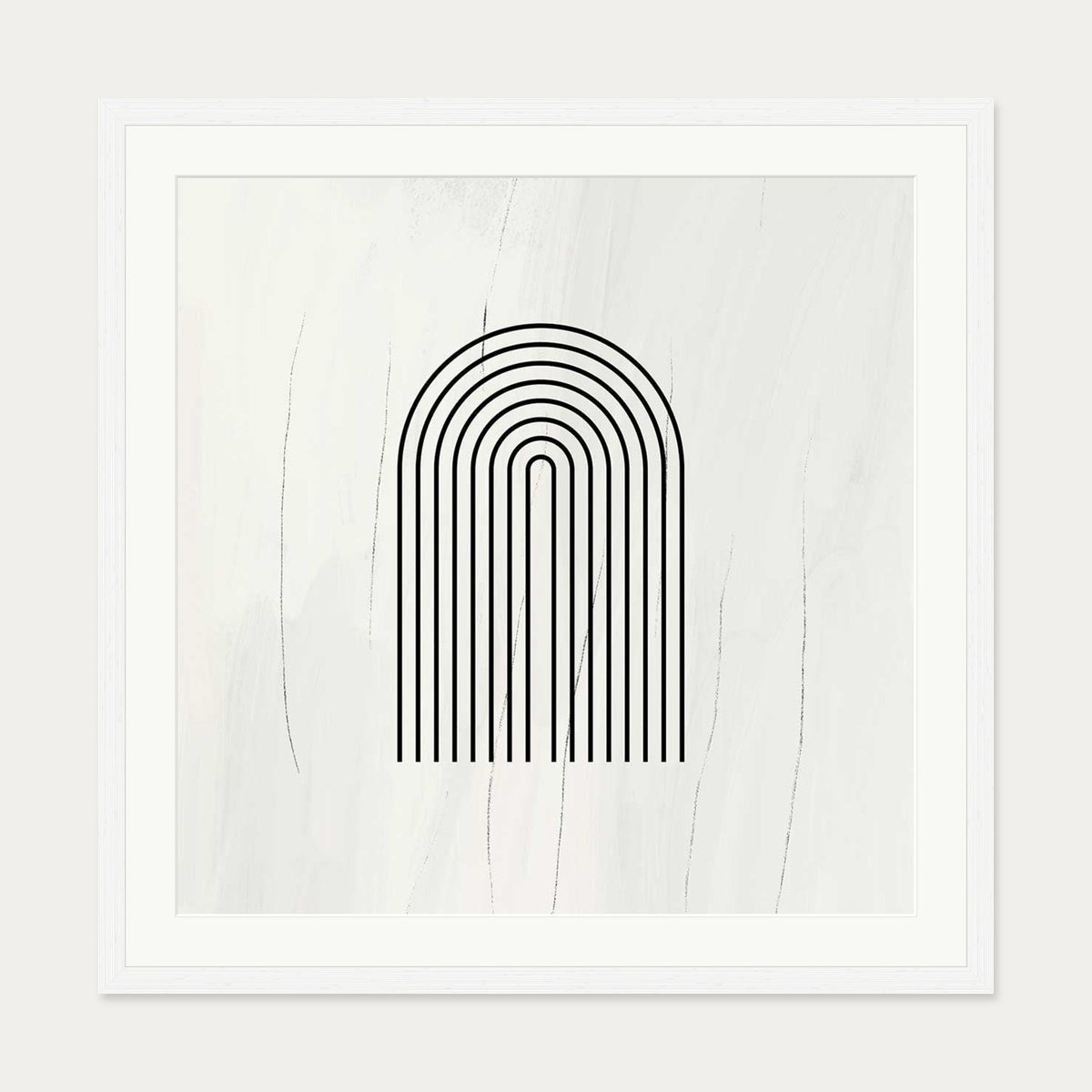 Retro Lines Beige Art Print — 70 x 70 cm — White Frame