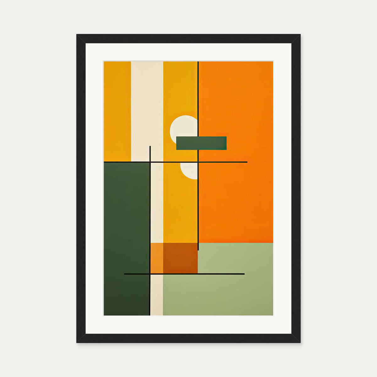 Retro Sage Abstract Art Print — 50 x 70 cm — Black Frame