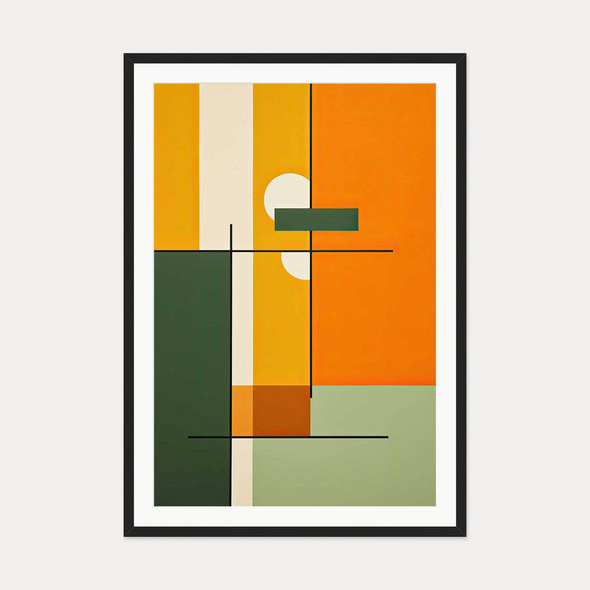 Retro Sage Abstract Art Print — 70 x 100 cm — Black Frame