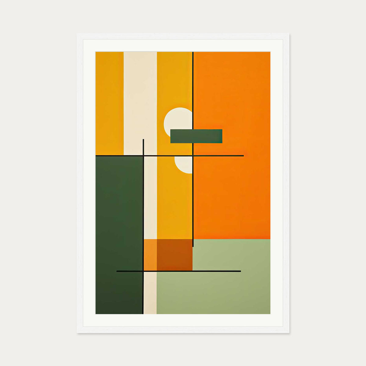 Retro Sage Abstract Art Print — 70 x 100 cm — White Frame
