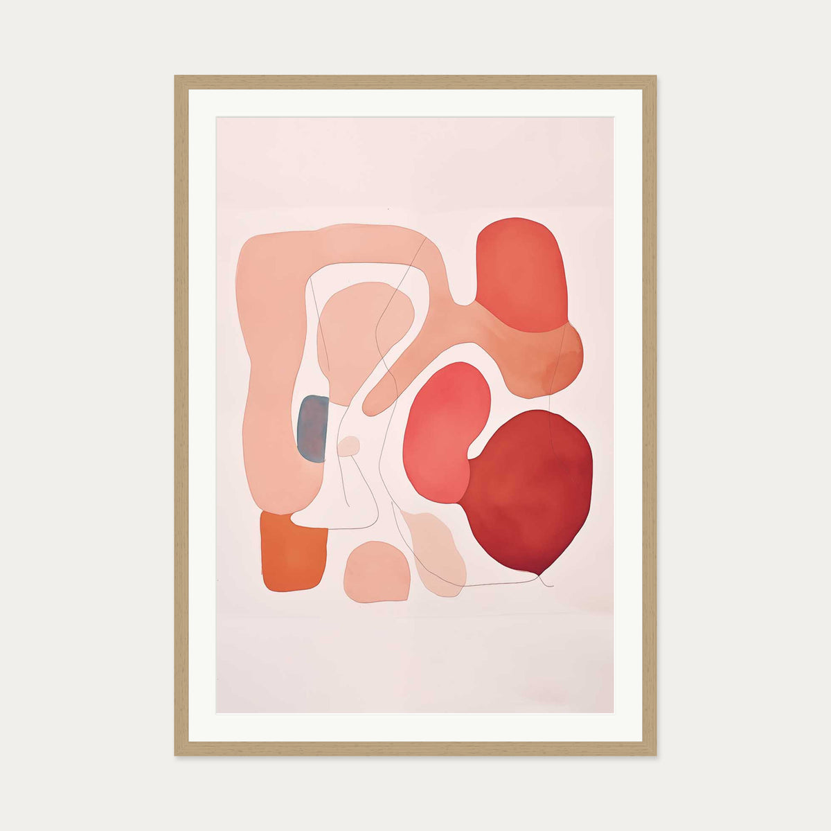 Revolving Shapes In Red Art Print — 70 x 100 cm — Oak Frame