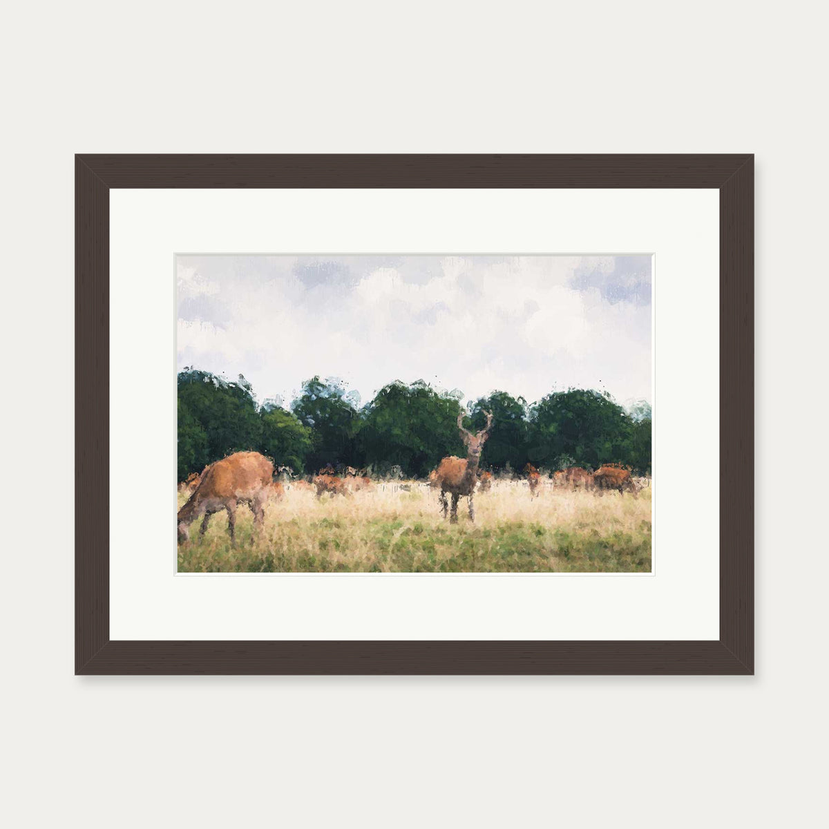 Richmond Park Impressionist Art Print — 30 x 40 cm — Brown Frame
