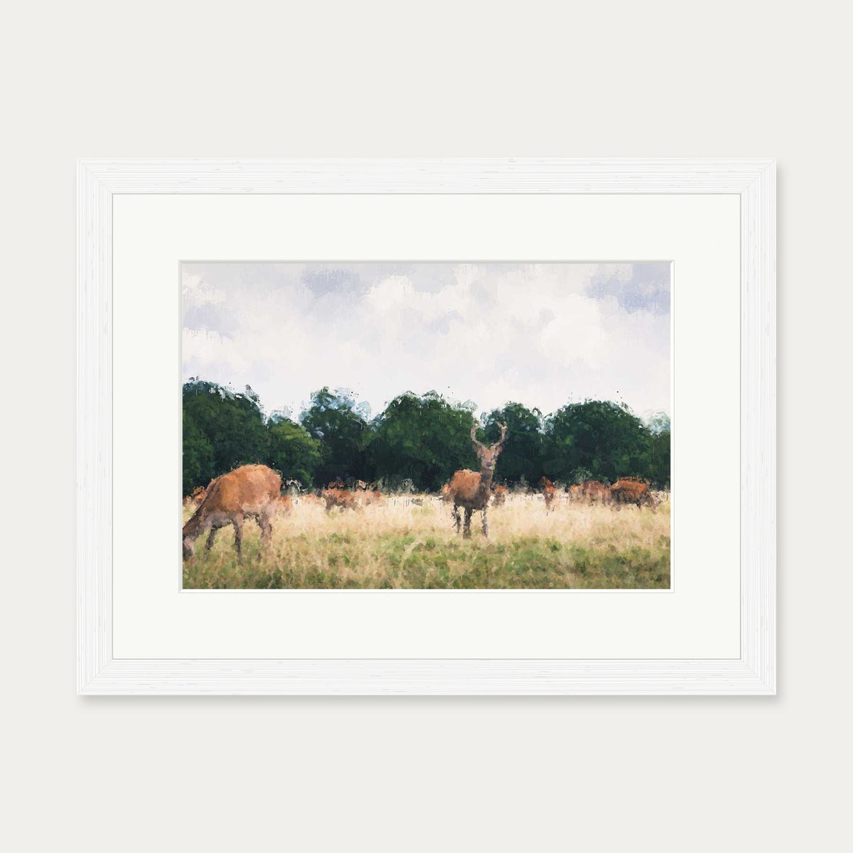 Richmond Park Impressionist Art Print — 30 x 40 cm — White Frame