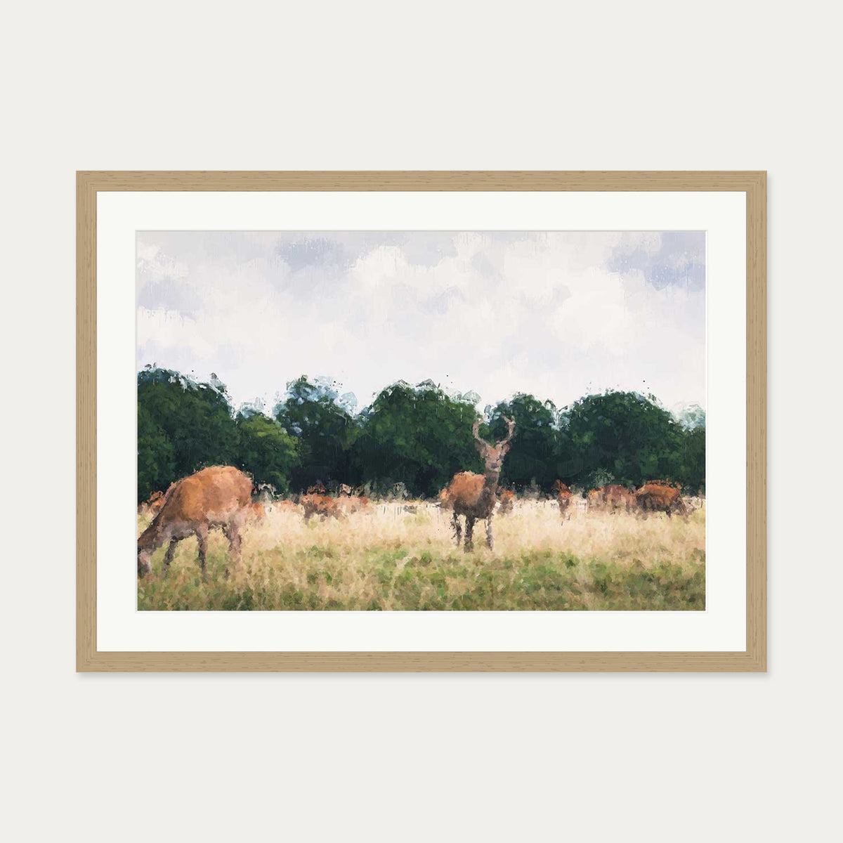 Richmond Park Impressionist Art Print — 50 x 70 cm — Oak Frame