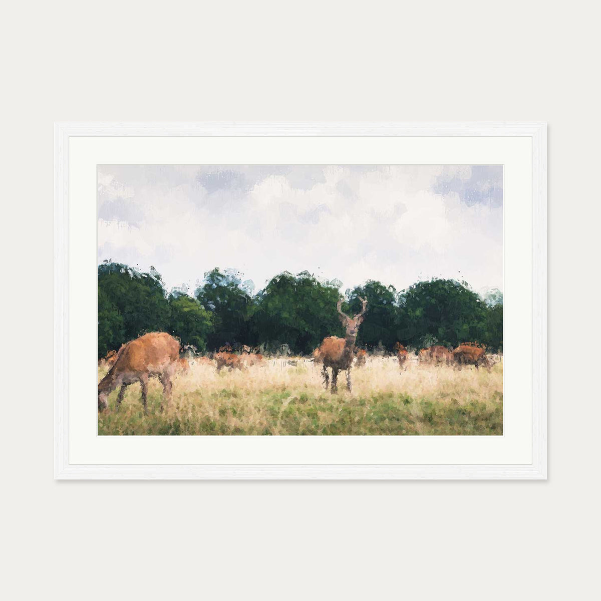 Richmond Park Impressionist Art Print — 50 x 70 cm — White Frame