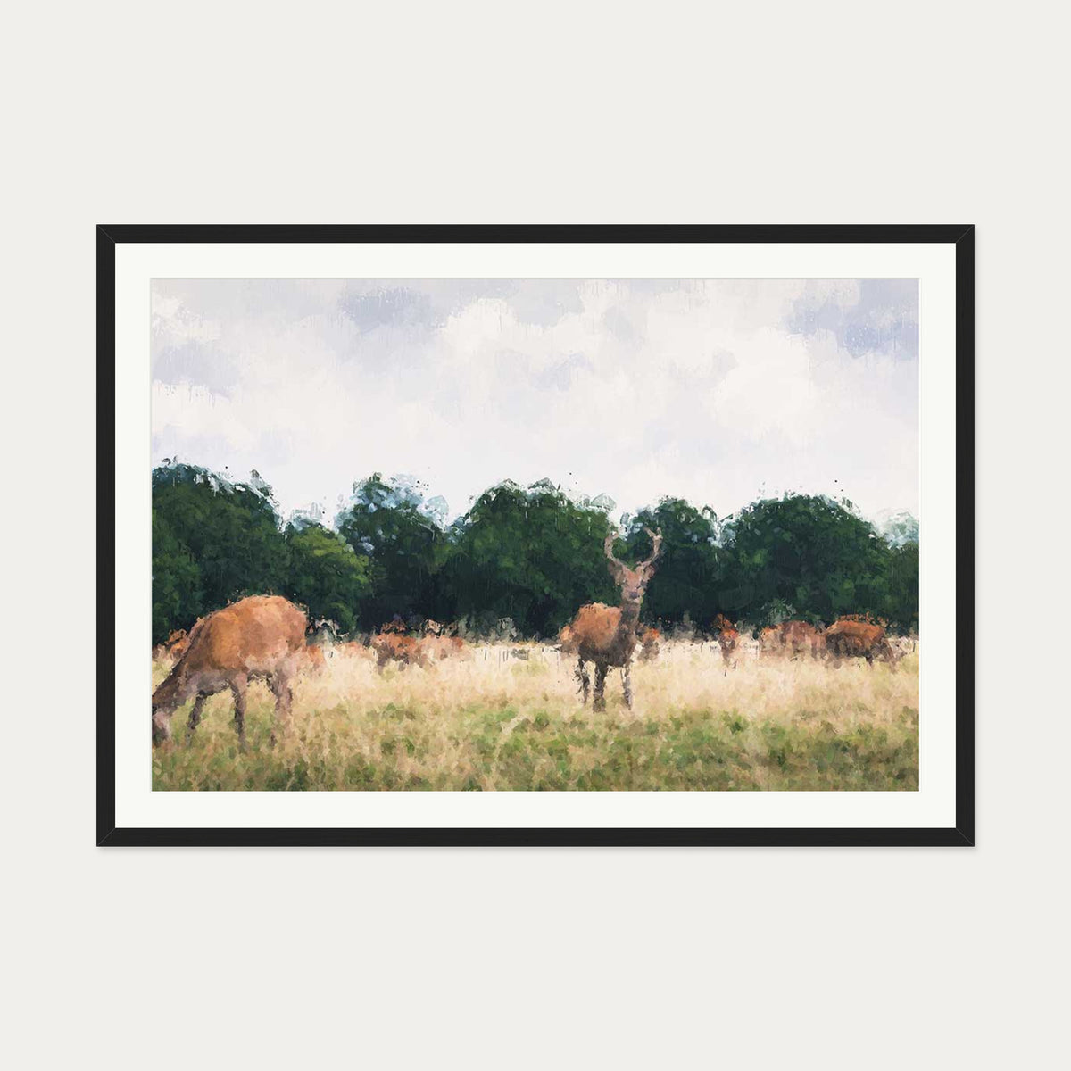 Richmond Park Impressionist Art Print — 70 x 100 cm — Black Frame