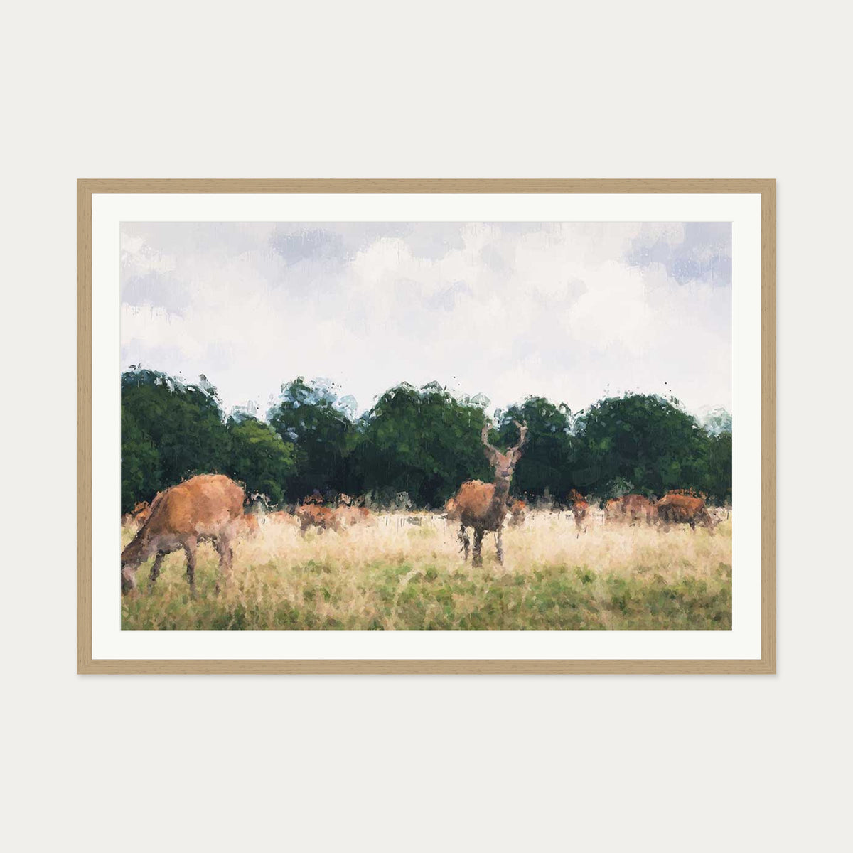 Richmond Park Impressionist Art Print — 70 x 100 cm — Oak Frame