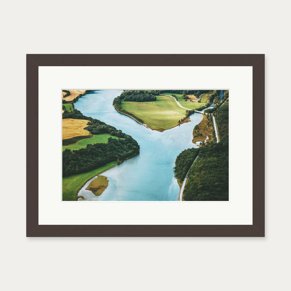 River Flow II Wall Art Print — 30 x 40 cm — Brown Frame