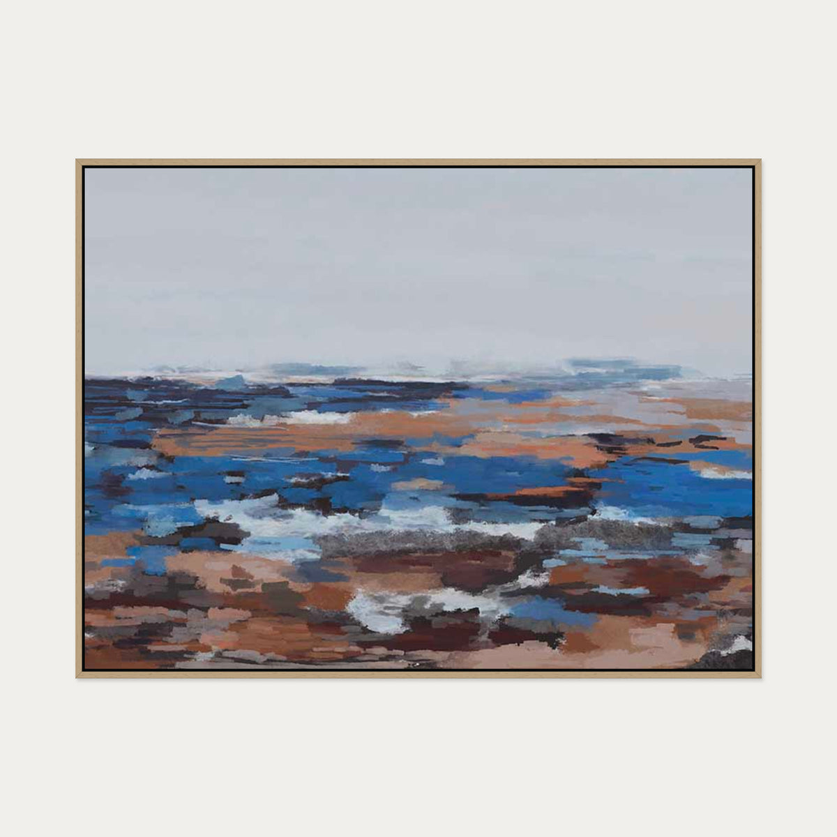 River Landscape Canvas Art — 90 x 120 cm — Oak Frame