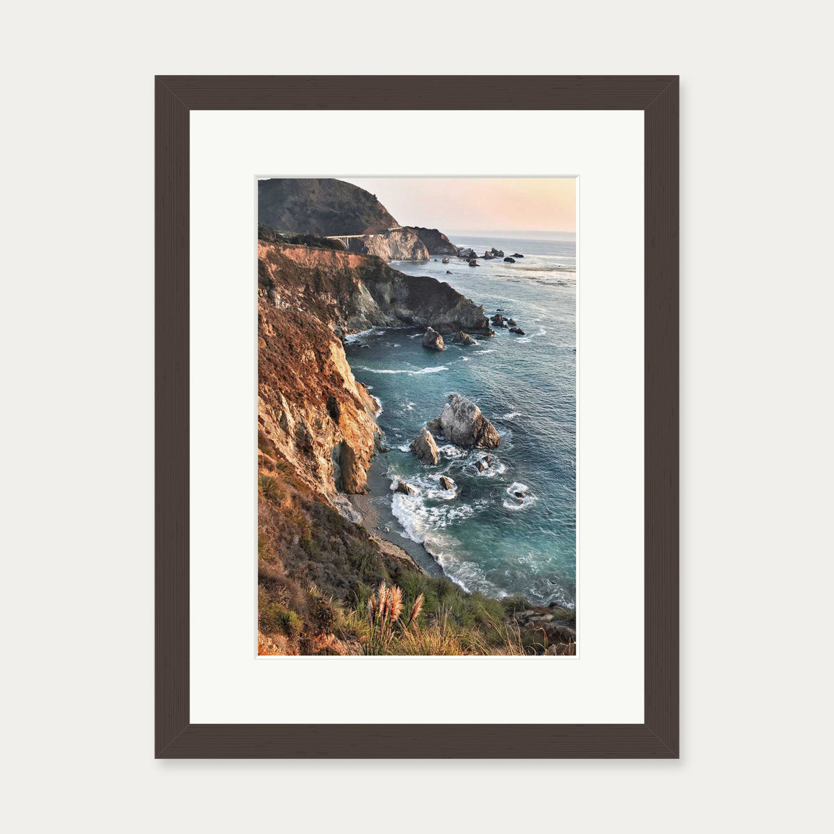 Rocky Coastline Wall Art Print — 30 x 40 cm — Brown Frame