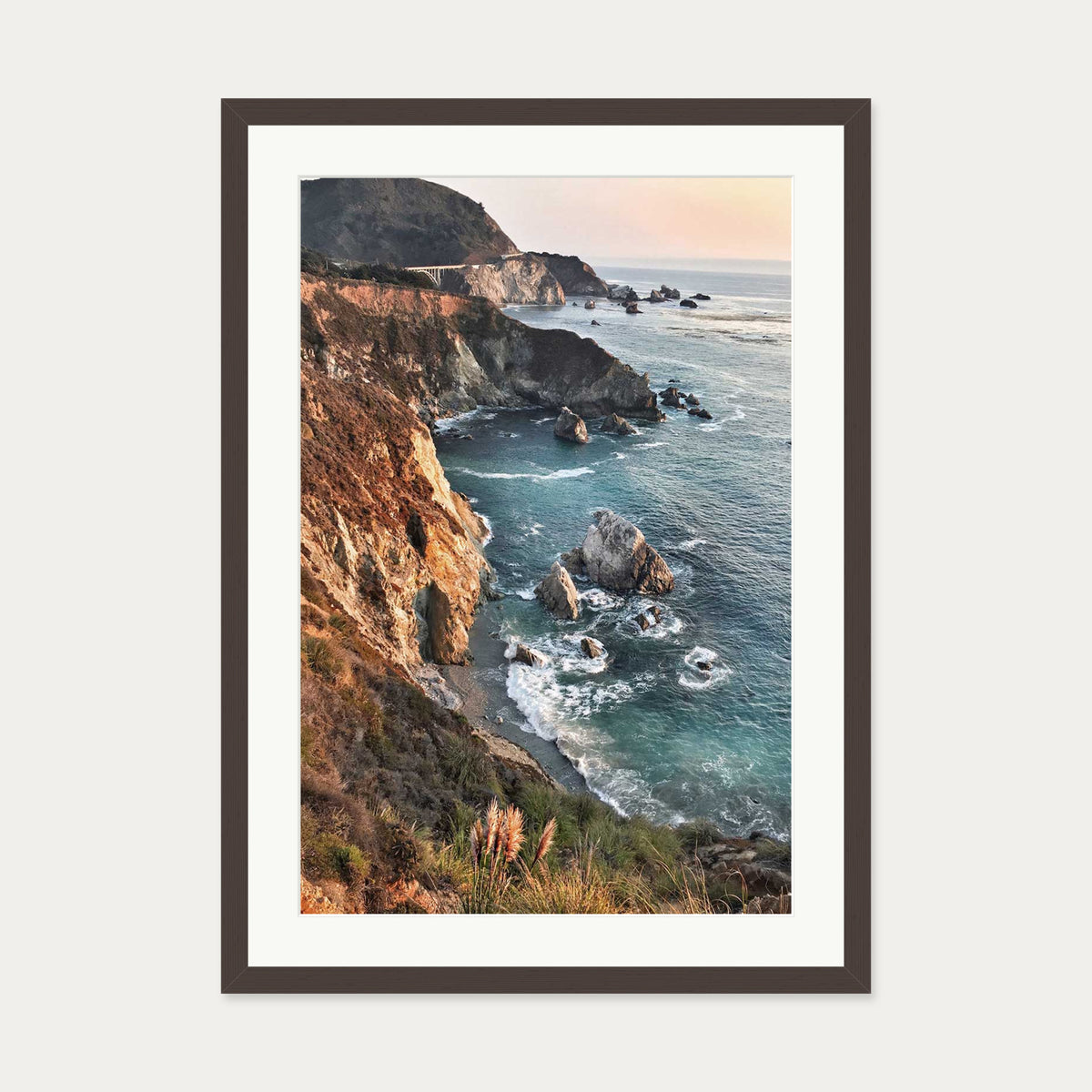 Rocky Coastline Wall Art Print — 50 x 70 cm — Brown Frame