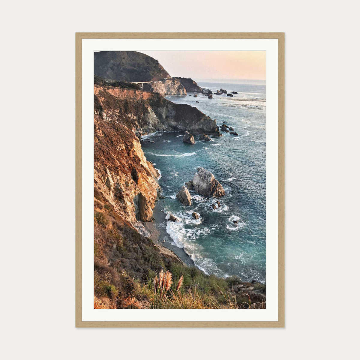 Rocky Coastline Wall Art Print — 70 x 100 cm — Oak Frame
