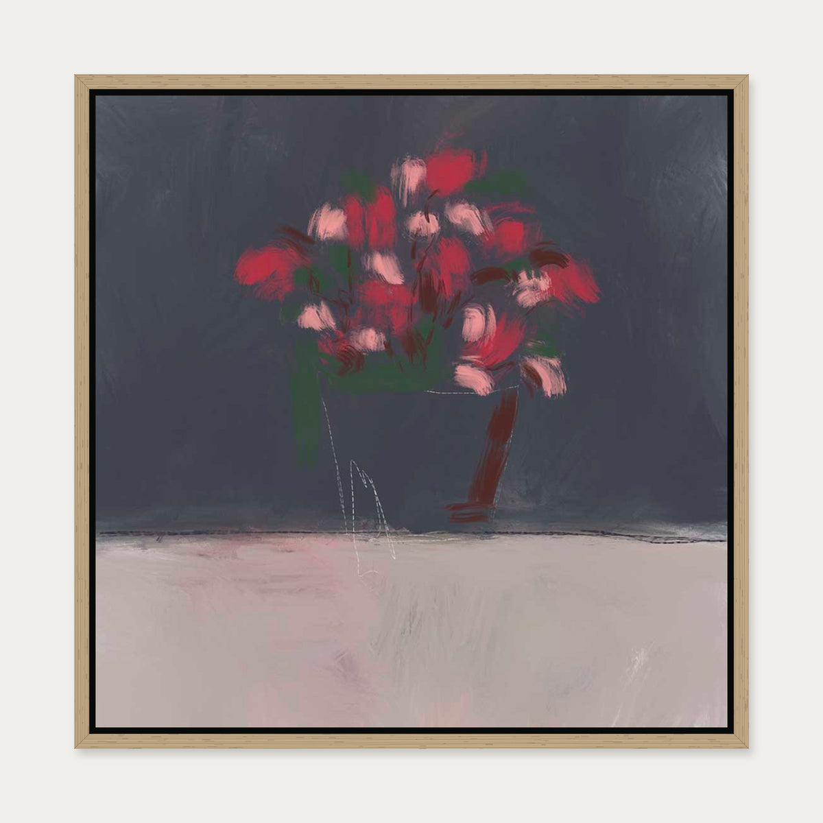 Rose Study Canvas Art — 50 x 50 cm — Oak Frame