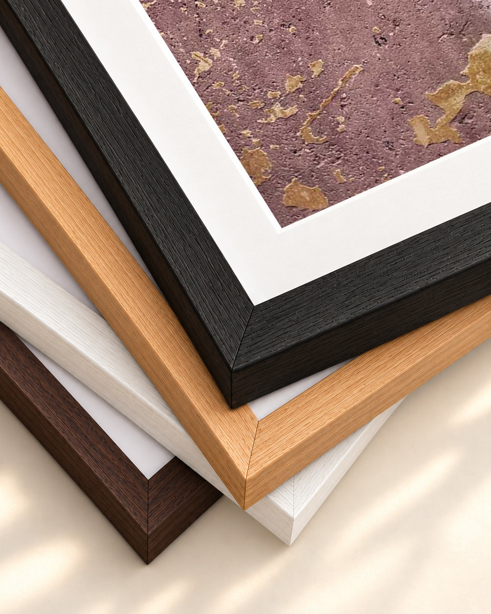 Rusty Pink Texture Wall Art Print — framed print corner with 5 cm mount and bevel
