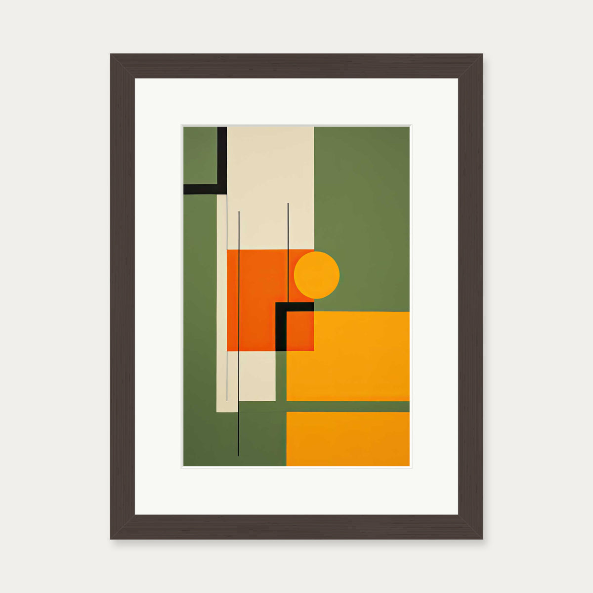 Sage On Orange Abstract Art Print — 30 x 40 cm — Brown Frame