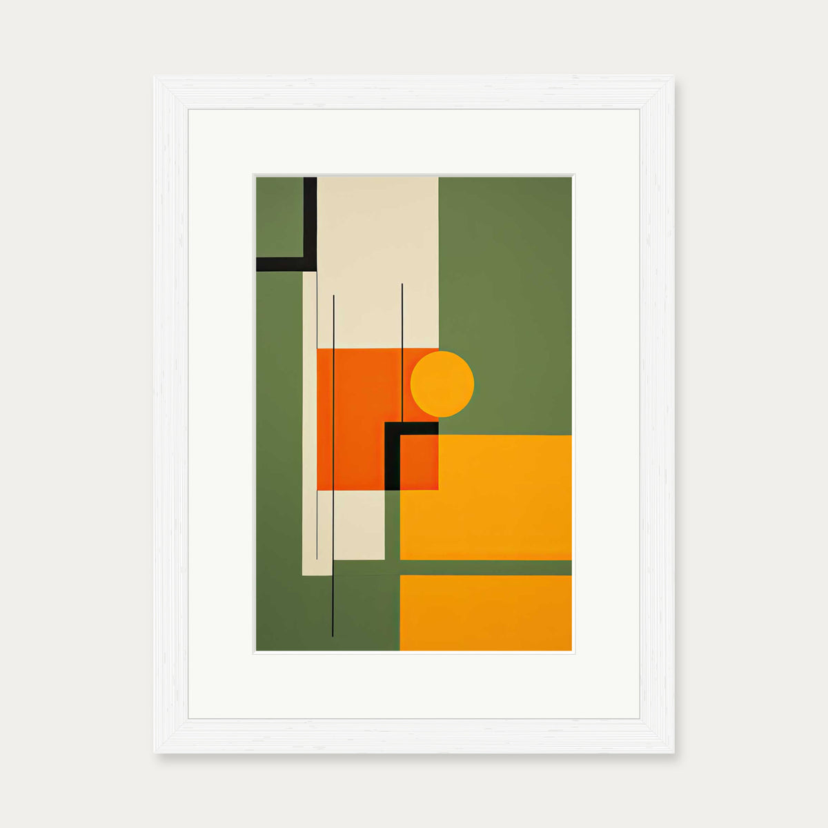 Sage On Orange Abstract Art Print — 30 x 40 cm — White Frame