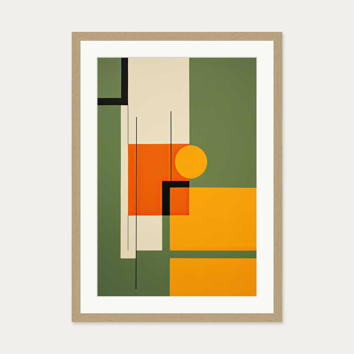 Sage On Orange Abstract Art Print — 50 x 70 cm — Oak Frame