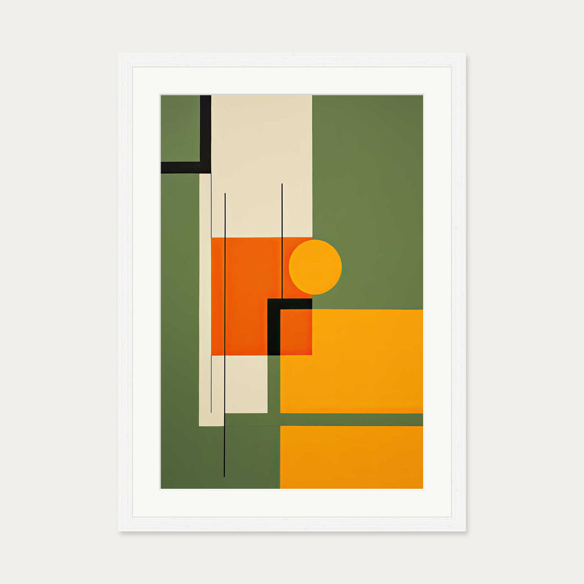Sage On Orange Abstract Art Print — 50 x 70 cm — White Frame