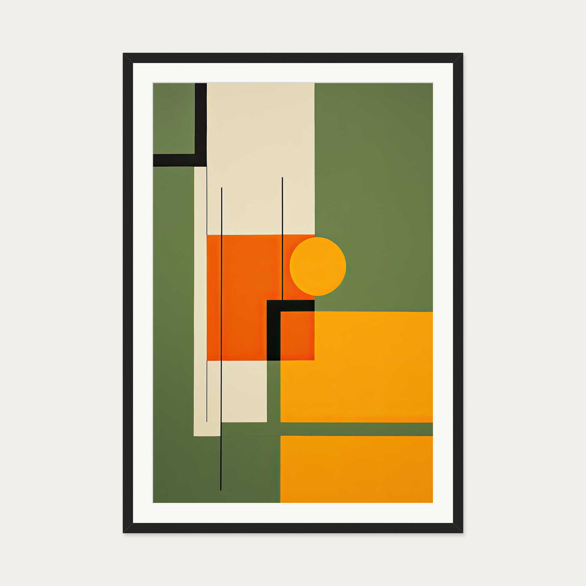 Sage On Orange Abstract Art Print — 70 x 100 cm — Black Frame
