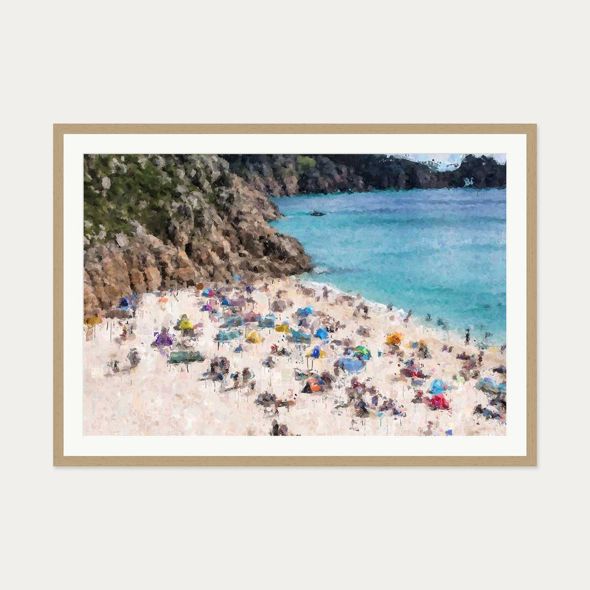 Sandy Beach Impressionist Art Print — 70 x 100 cm — Oak Frame