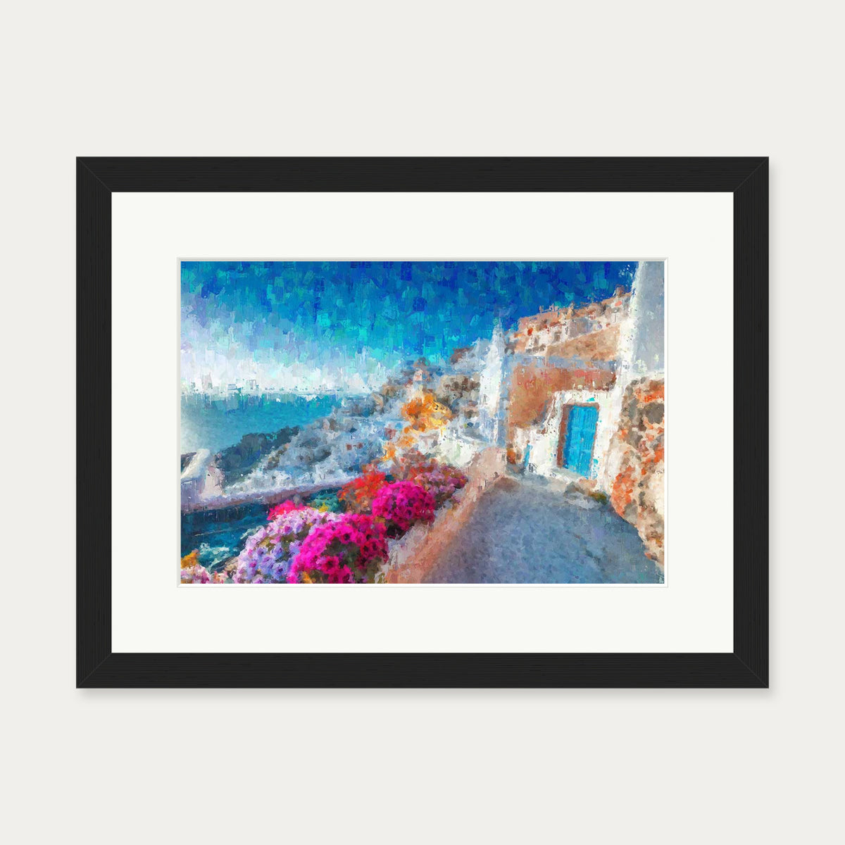 Santorini View Over The Bay Art Print — 30 x 40 cm — Black Frame