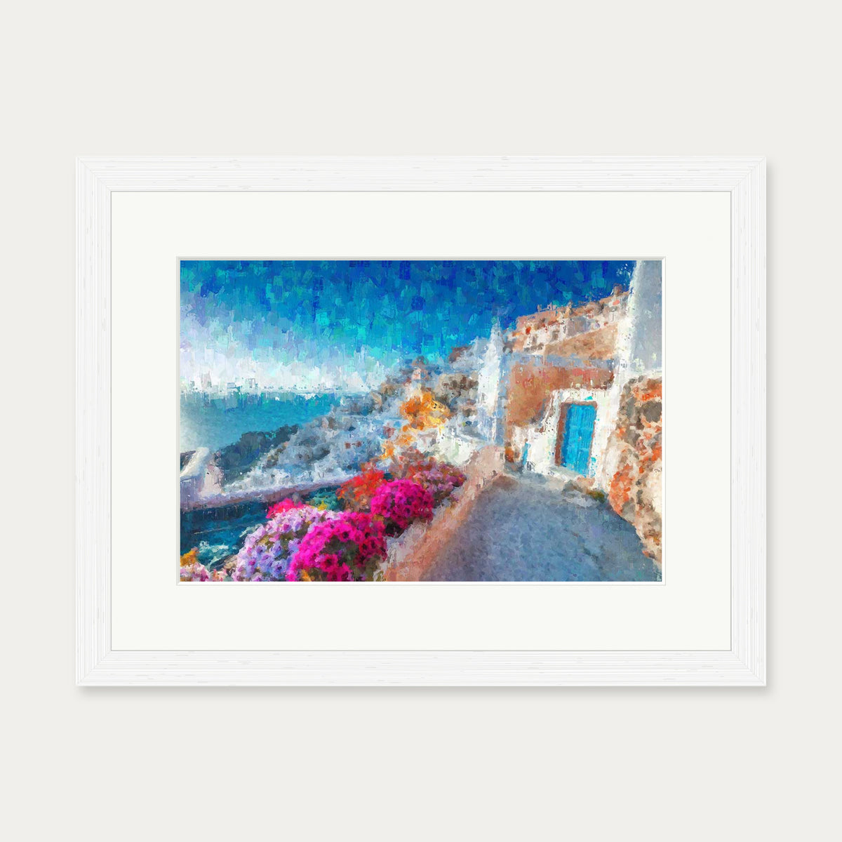 Santorini View Over The Bay Art Print — 30 x 40 cm — White Frame