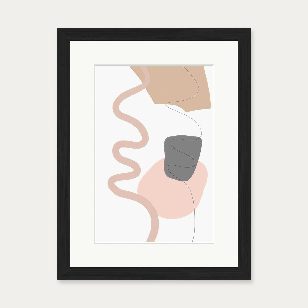 Scandi Shapes On Grey Art Print — 30 x 40 cm — Black Frame