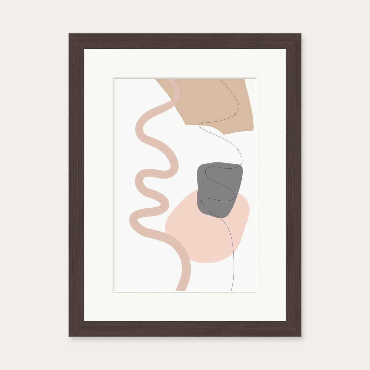 Scandi Shapes On Grey Art Print — 30 x 40 cm — Brown Frame
