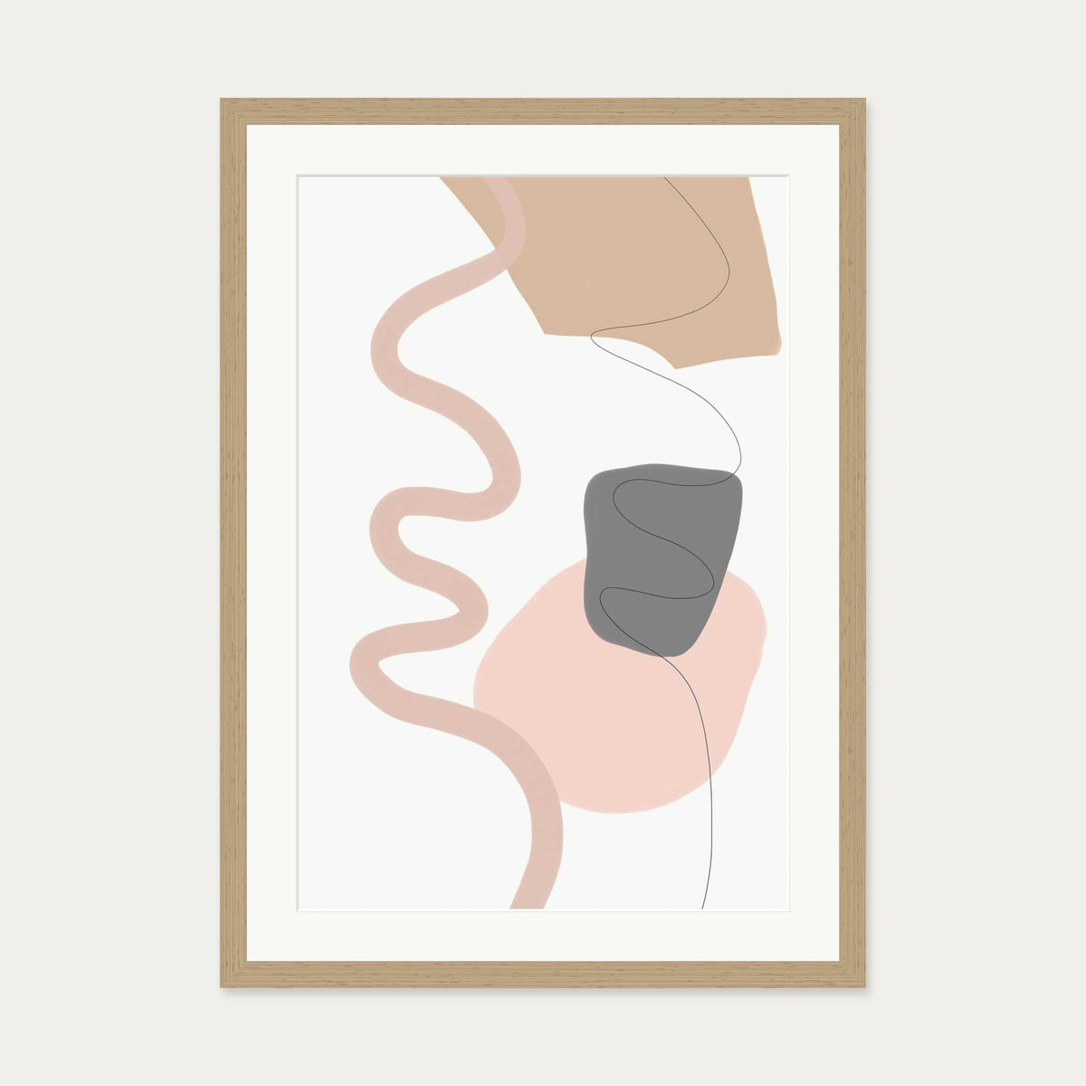 Scandi Shapes On Grey Art Print — 50 x 70 cm — Oak Frame