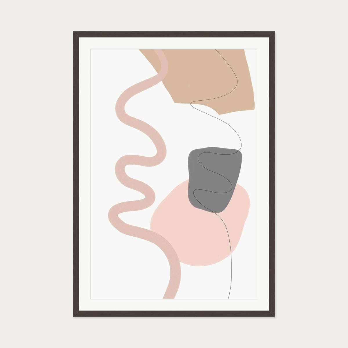 Scandi Shapes On Grey Art Print — 70 x 100 cm — Brown Frame