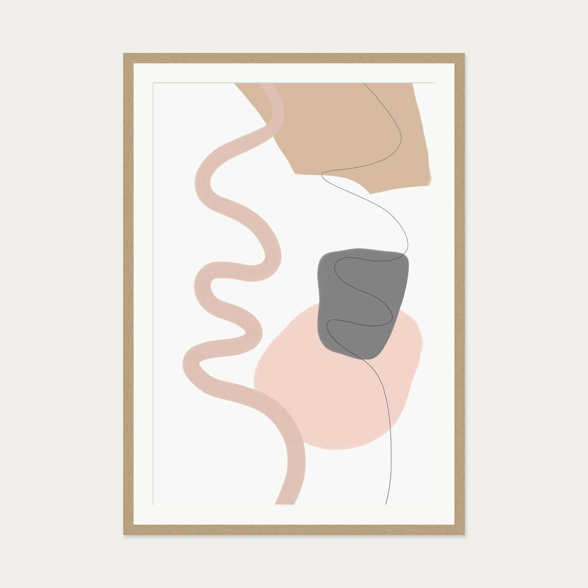 Scandi Shapes On Grey Art Print — 70 x 100 cm — Oak Frame