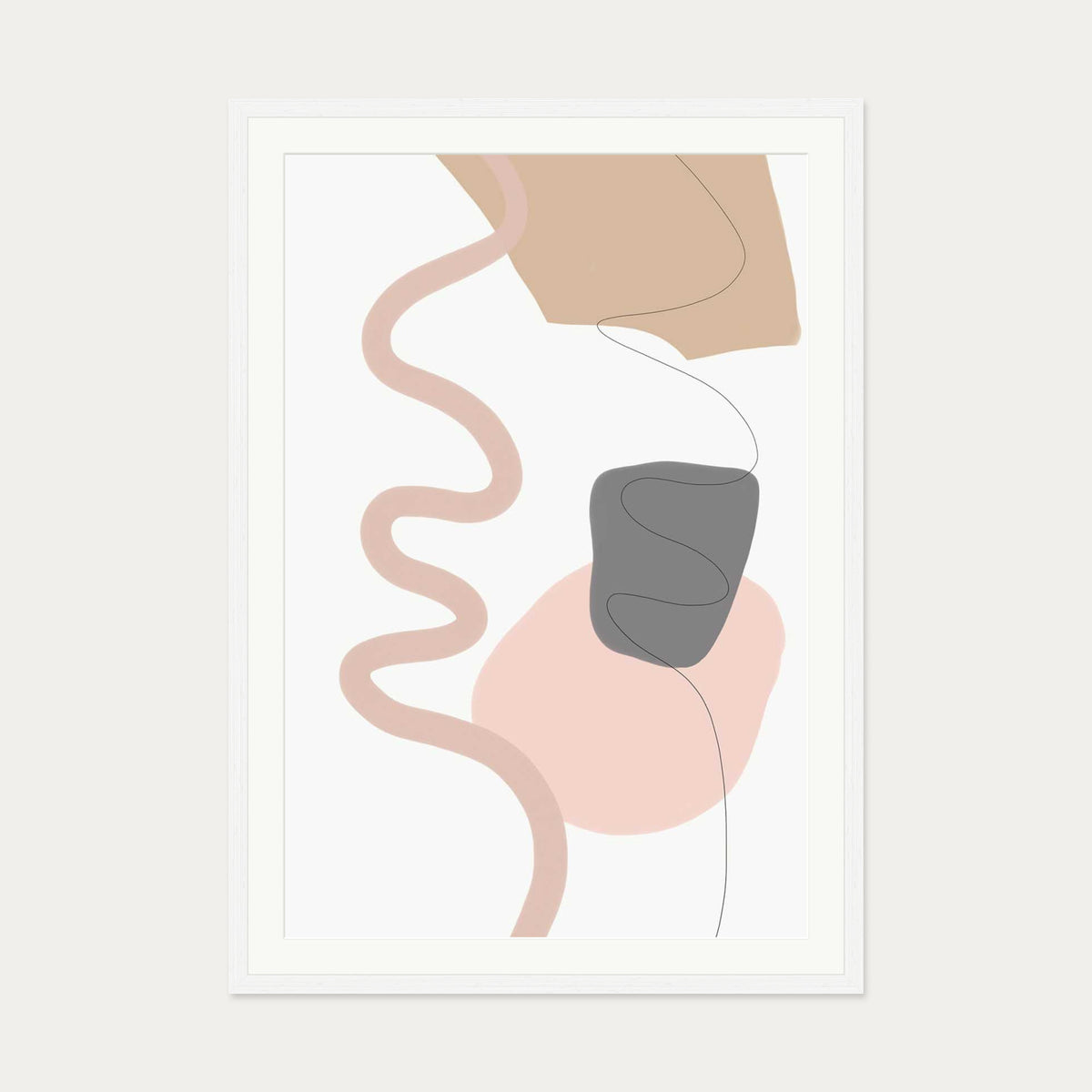 Scandi Shapes On Grey Art Print — 70 x 100 cm — White Frame