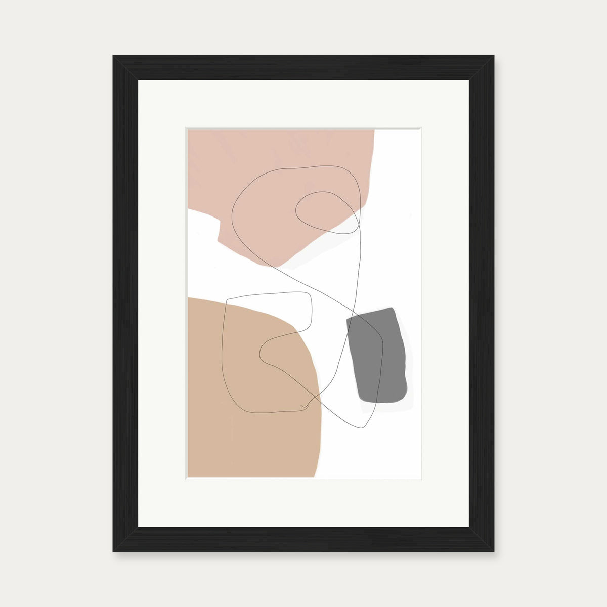 Scandi Shapes With Lines 2 Art Print — 30 x 40 cm — Black Frame