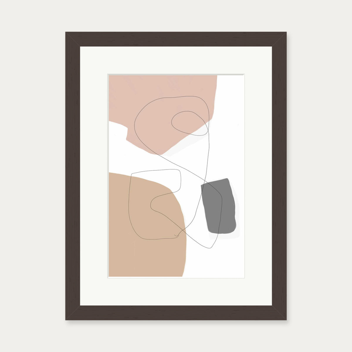 Scandi Shapes With Lines 2 Art Print — 30 x 40 cm — Brown Frame