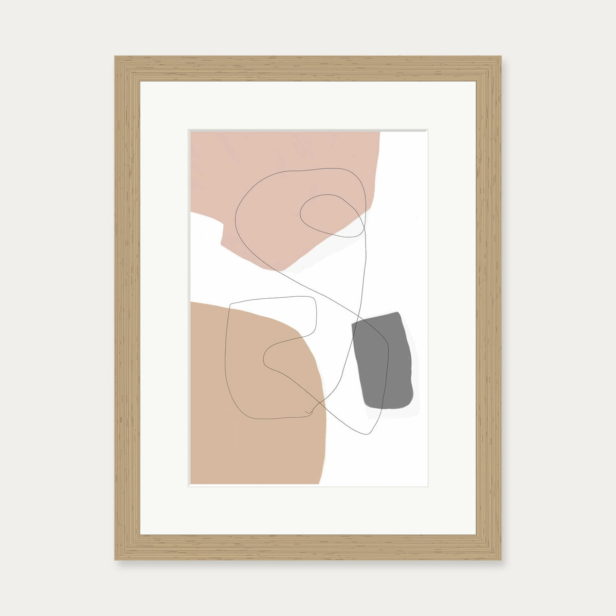 Scandi Shapes With Lines 2 Art Print — 30 x 40 cm — Oak Frame