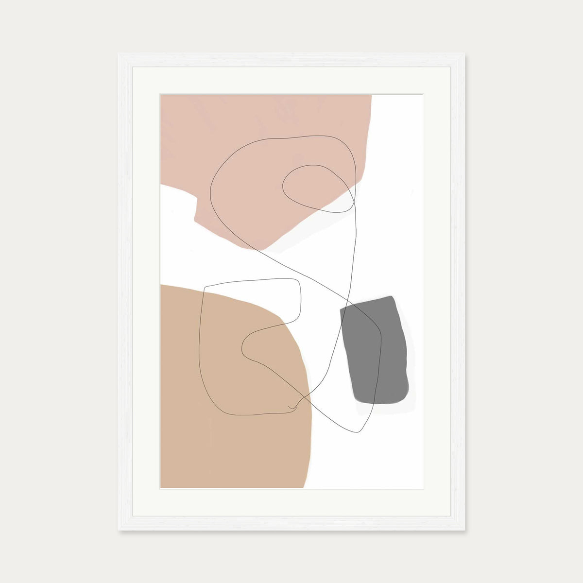 Scandi Shapes With Lines 2 Art Print — 50 x 70 cm — White Frame
