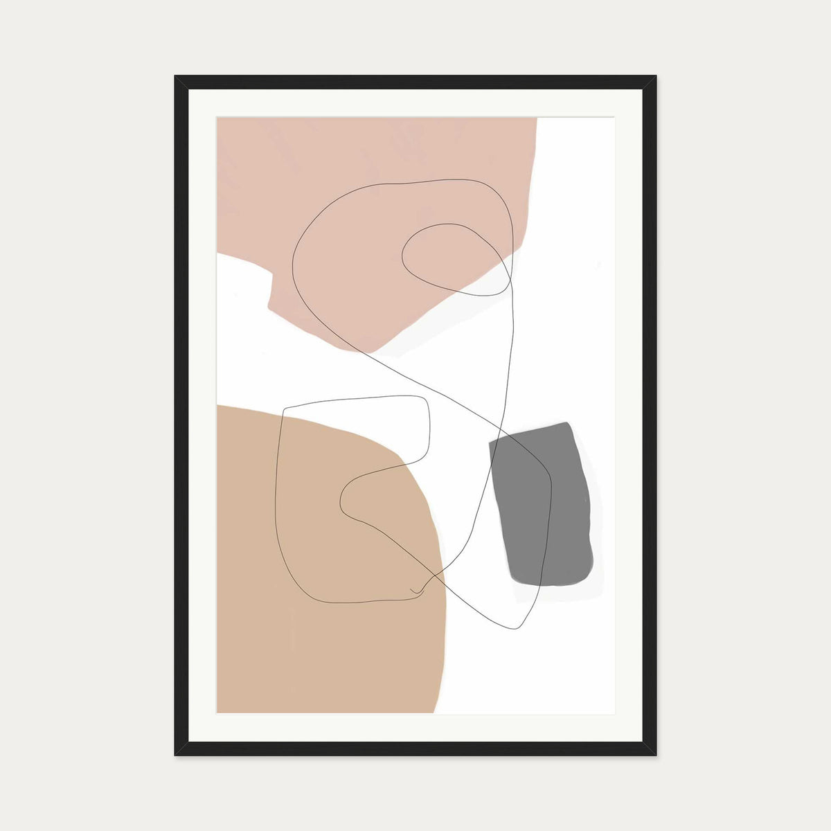 Scandi Shapes With Lines 2 Art Print — 70 x 100 cm — Black Frame