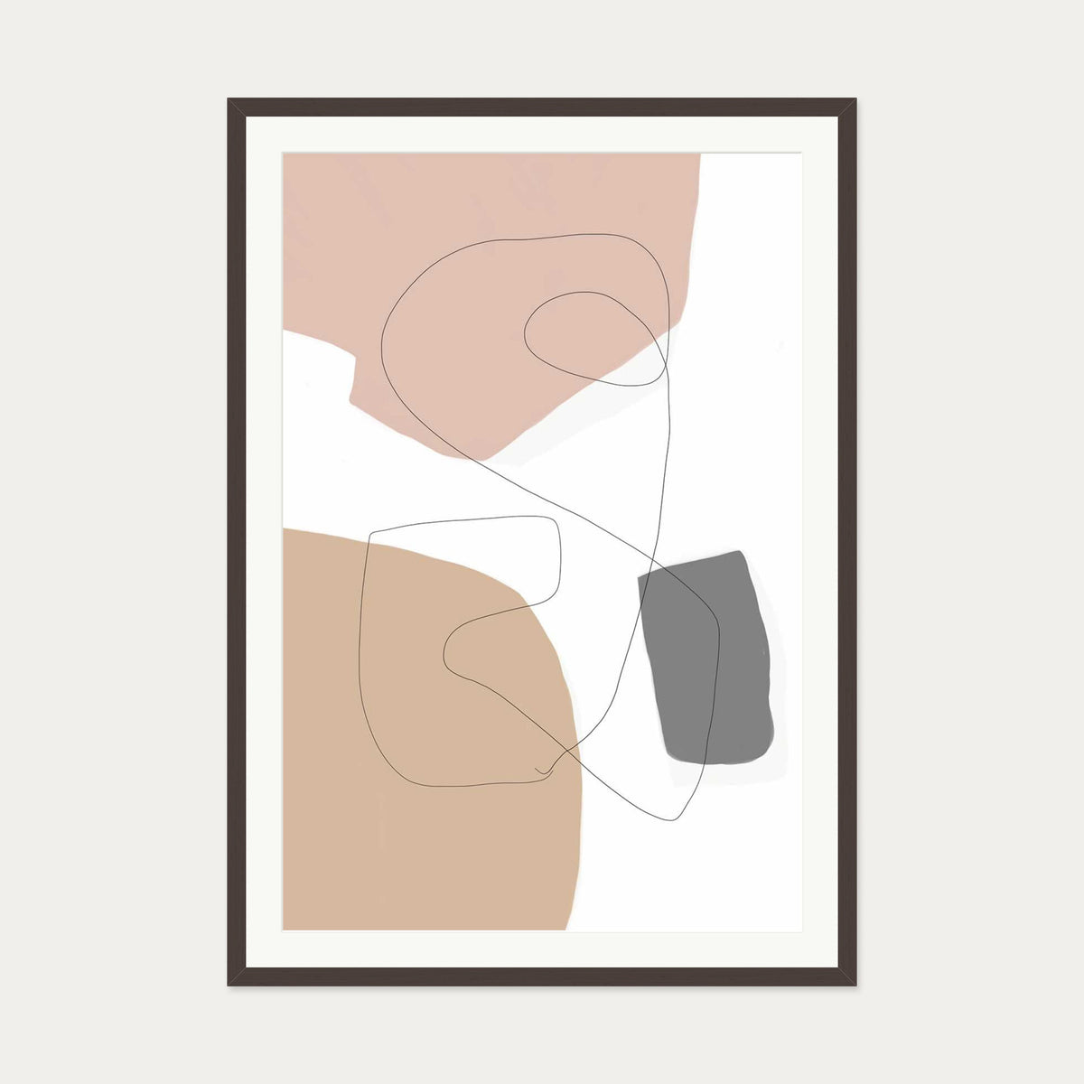 Scandi Shapes With Lines 2 Art Print — 70 x 100 cm — Brown Frame