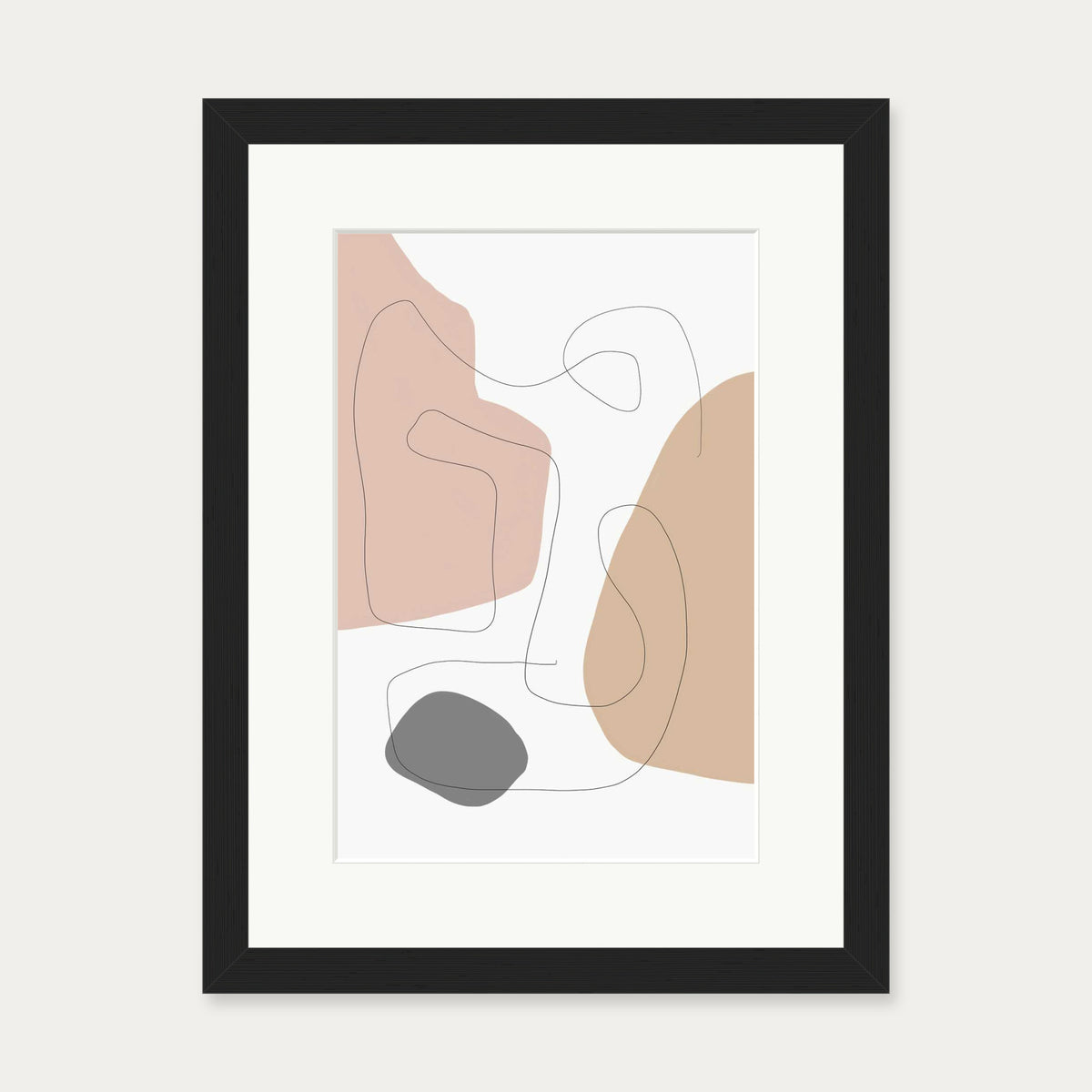 Scandi Shapes With Lines Art Print — 30 x 40 cm — Black Frame