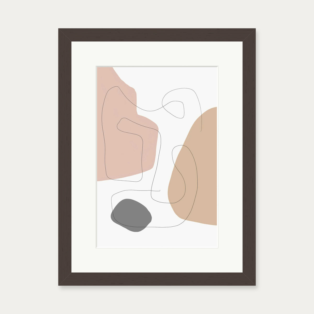 Scandi Shapes With Lines Art Print — 30 x 40 cm — Brown Frame