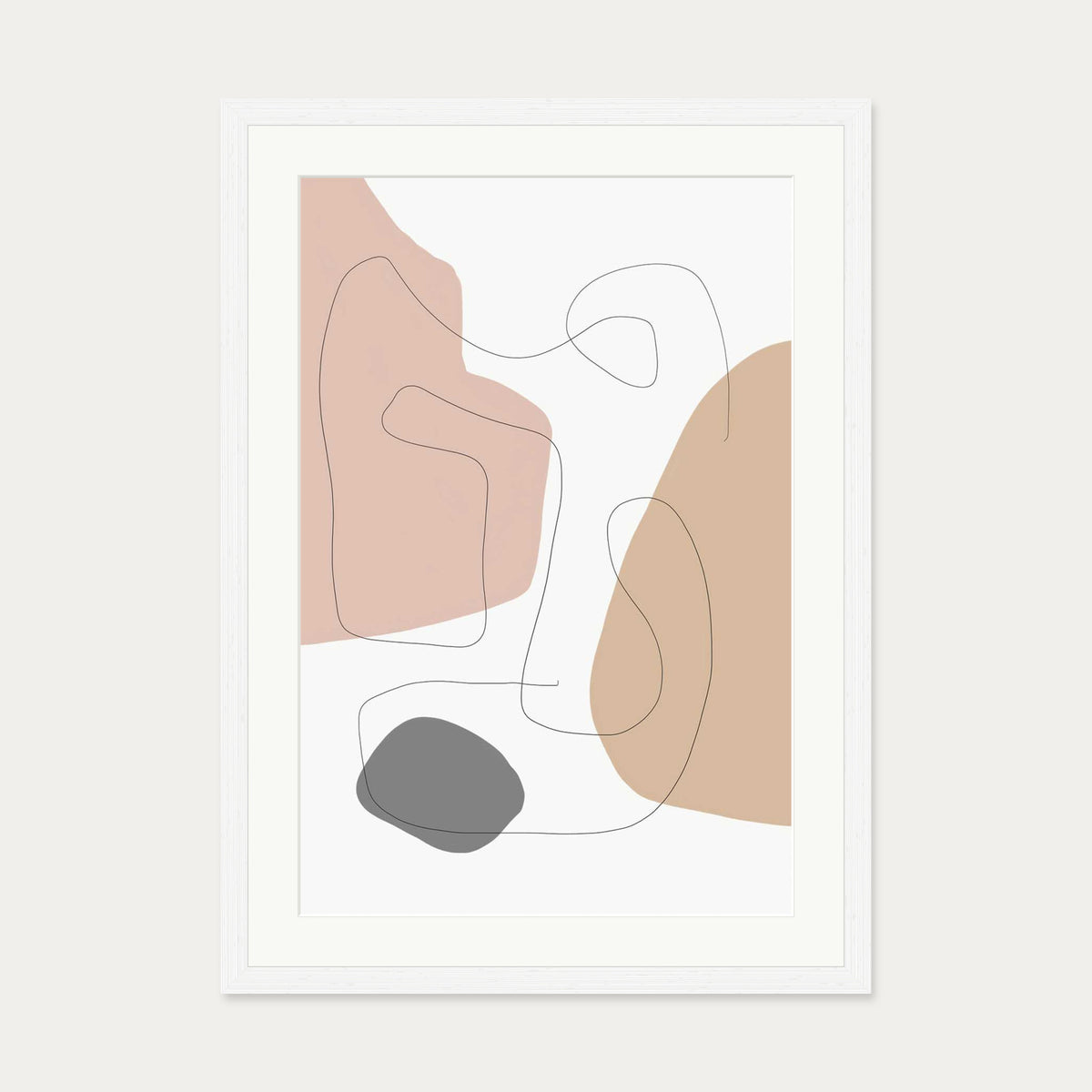 Scandi Shapes With Lines Art Print — 50 x 70 cm — White Frame
