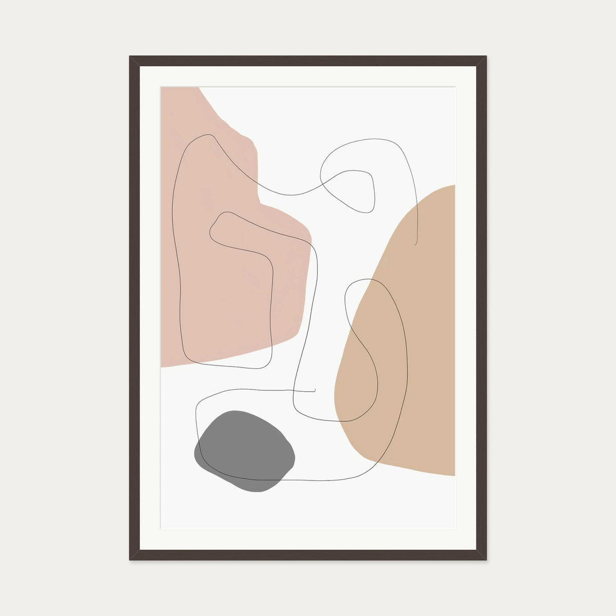 Scandi Shapes With Lines Art Print — 70 x 100 cm — Brown Frame