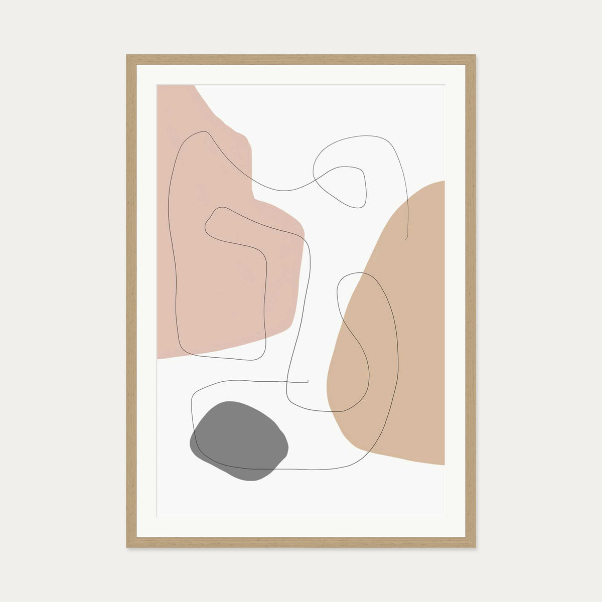 Scandi Shapes With Lines Art Print — 70 x 100 cm — Oak Frame